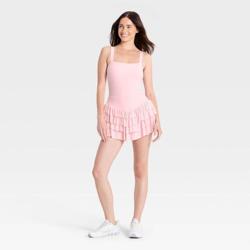 JoyLab - Women's Square Neck Ruffle Dress - JoyLab Rose Pin Pink